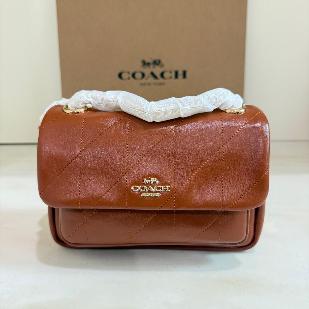 New‼️Coach Elodie Crossbody Bag 18 With Quilting CEU14 Gold/Cinnamon